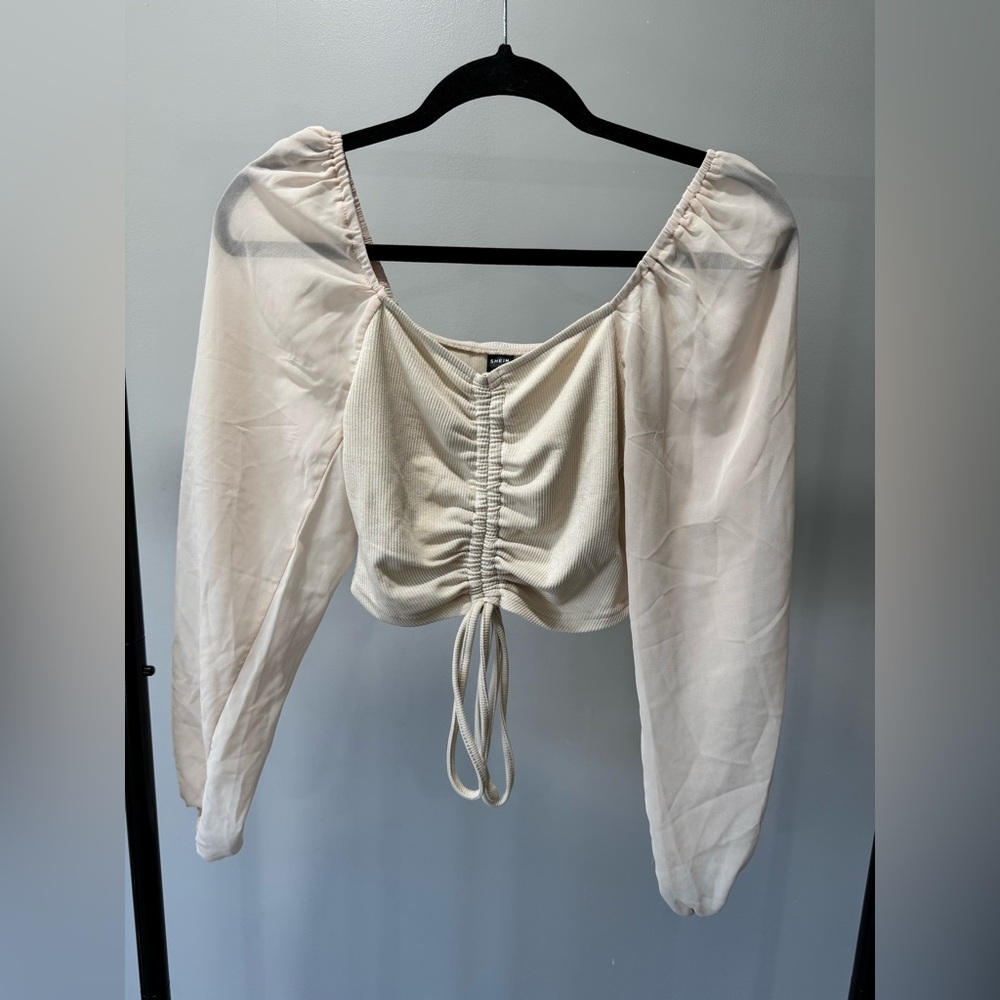SHEIN Cream Ruched Crop Top